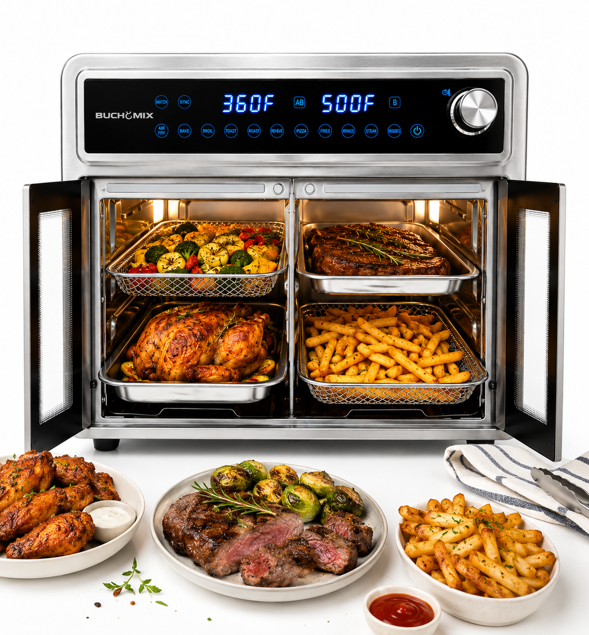 All Round Stainless Steel Dual Compartment XL French Door Air Fryer Oven Toaster 30quarts