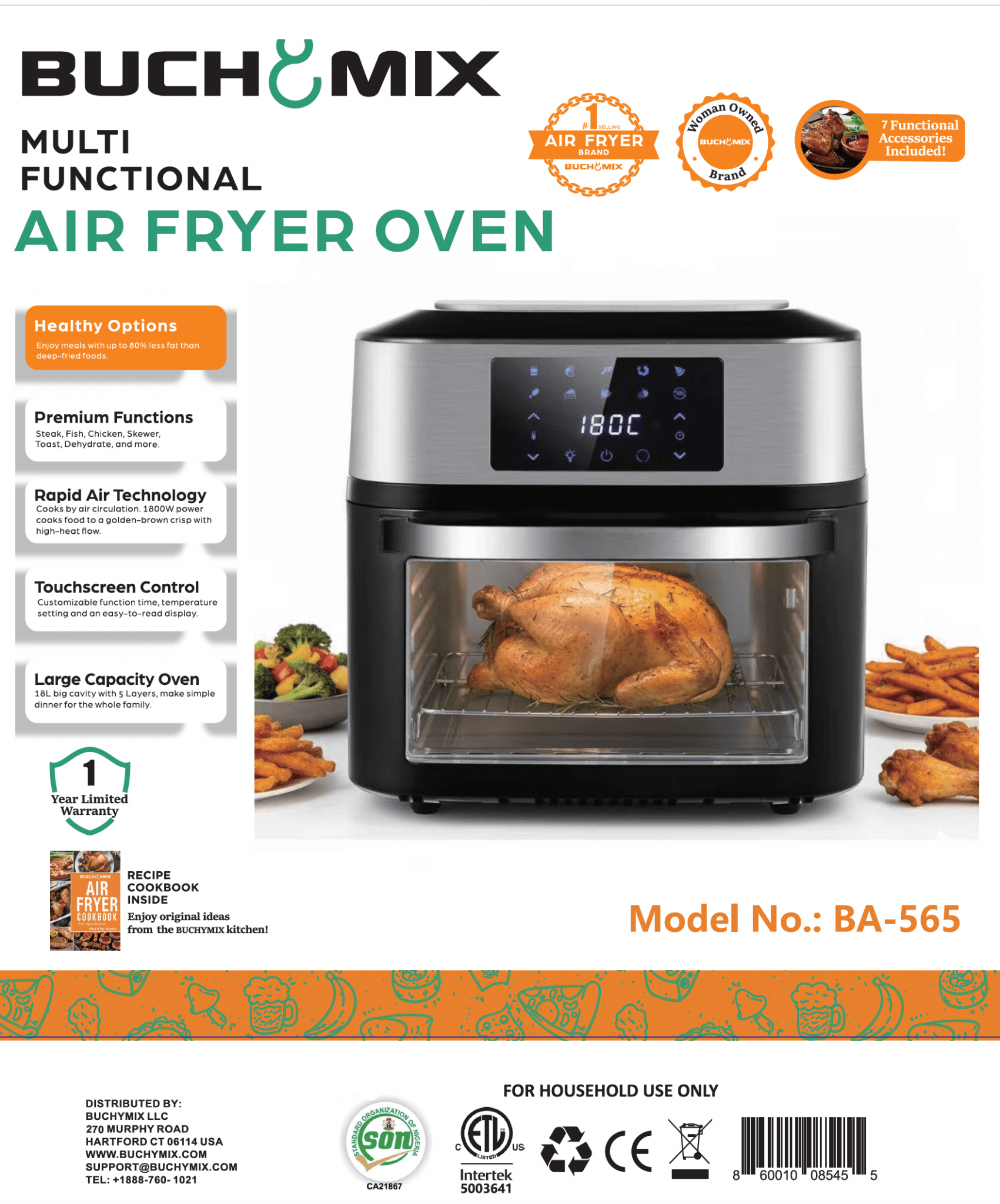 Multifunction Smart Air Fryer with Stainless Steel - Interior and Accessories