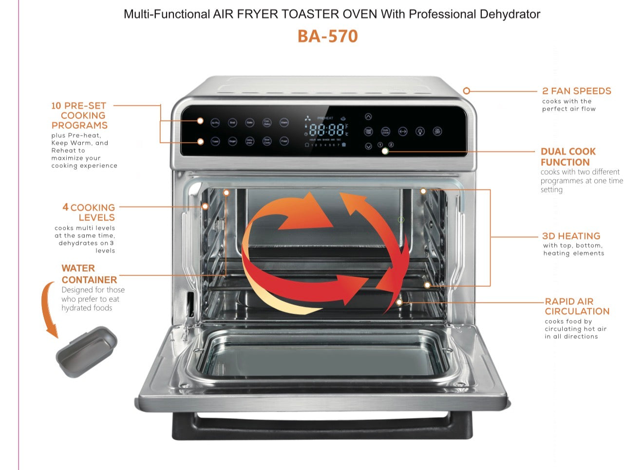 All in One Air fryer Oven with  Stainless Steel Interior & Accessories