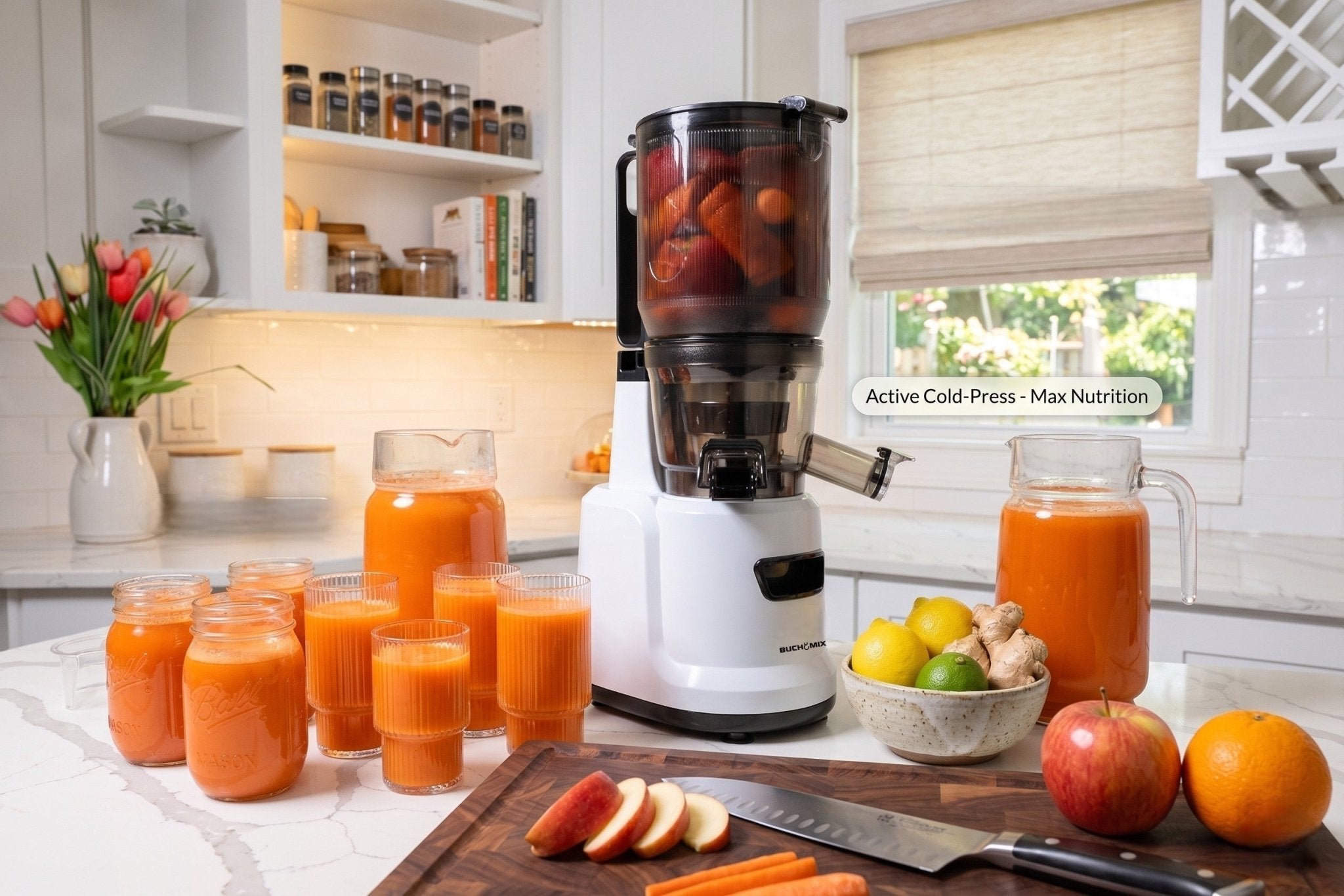 Hands Free Cold Pressed Batch Juicer With Heavy Duty Motor with Citrus Juicer - Buchymix UK